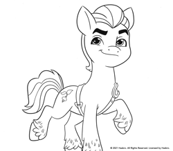 Size: 1896x1664 | Tagged: safe, sprout cloverleaf, earth pony, pony, g5, my little pony: a new generation, black and white, coloring page, grayscale, male, monochrome, scan, simple background, stallion, white background