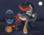 Size: 3314x2683 | Tagged: safe, artist:kaylerustone, oc, oc only, oc:kayle rustone, pegasus, pony, axe, bandana, clothes, cowboy hat, halloween, hat, high res, male, moon, night, pumpkin, stallion, weapon, wings