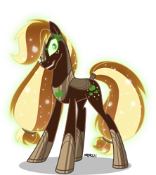 Size: 3546x4000 | Tagged: safe, alternate version, artist:orin331, applejack, earth pony, pony, g4, armor, evil, eyelashes, female, freckles, glare, hair tie, hatless, high res, hoof shoes, jewelry, mare, missing accessory, nightmare applejack, nightmarified, regalia, simple background, solo, tail, tail wrap, transparent background