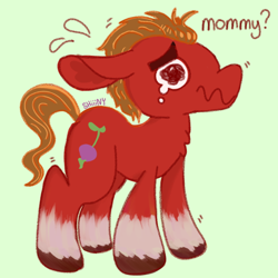 Size: 640x640 | Tagged: safe, artist:shiiiny, sprout cloverleaf, earth pony, pony, g5, my little pony: a new generation, chest fluff, colored hooves, crying, digital art, eyebrows, green background, male, mommy, sad, sad sprout, scrunchy face, simple background, solo, stallion, thick eyebrows, trembling, unshorn fetlocks, wavy mouth