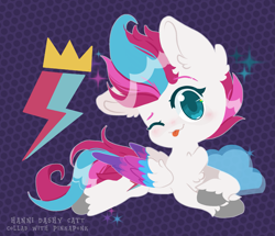 Size: 2283x1966 | Tagged: safe, artist:hanjidashycat, zipp storm, pegasus, pony, g5, my little pony: a new generation, ;p, adorazipp, blushing, chest fluff, colored pupils, cute, cutie mark, ear fluff, female, looking at you, lying down, mare, no nose, one eye closed, prone, solo, tongue out, wink