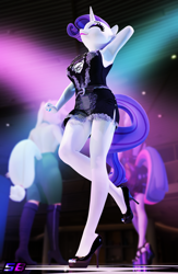 Size: 2160x3320 | Tagged: safe, artist:shadowboltsfm, applejack, rarity, twilight sparkle, anthro, plantigrade anthro, g4, 3d, blender, boots, breasts, clothes, dancing, dress, eyelashes, eyes closed, eyeshadow, feet, high heel boots, high heels, high res, legs, lipstick, makeup, nail polish, not sfm, open-toed shoes, sexy, shoes, smiling, toenail polish, toes