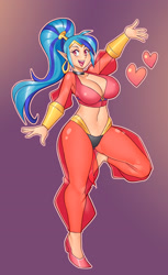 Size: 2000x3265 | Tagged: safe, alternate version, artist:nauth, sonata dusk, genie, equestria girls, g4, big breasts, breasts, busty sonata dusk, clothes, cosplay, costume, dazzleween, halloween, heart, high res, holiday, human coloration, light skin, open mouth, open smile, sexy, shantae, shantae (character), smiling
