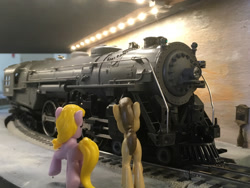 Size: 1280x960 | Tagged: safe, artist:sonicstreak5344, earth pony, pegasus, pony, 4-6-4 hudson, american locomotive company, hudson, lionel, lionel 785, lionel trains, locomotive, male, model train, new york central railroad, new york central system, passenger train, stallion, steam locomotive, train, train station