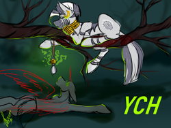 Size: 4000x3000 | Tagged: safe, artist:stirren, zecora, oc, pony, g4, commission, duo, everfree forest, forest, forest background, hypnosis, hypnotized, jewelry, lying down, pendant, swirly eyes, tree branch, your character here