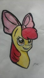 Size: 576x1024 | Tagged: safe, artist:ruthpainter, apple bloom, earth pony, pony, g4, bust, female, filly, portrait, smiling, solo, traditional art
