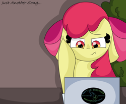 Size: 2644x2176 | Tagged: safe, artist:iliekferret, apple bloom, earth pony, pony, g4, computer, female, filly, floppy ears, high res, laptop computer, solo
