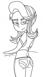 Size: 1024x1823 | Tagged: safe, artist:silverwing, starlight glimmer, equestria girls, g4, ass, butt, clothes, cute, female, jeans, lineart, looking at you, pants, shirt, sketch, smiling, solo, standing