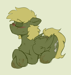 Size: 1035x1095 | Tagged: safe, artist:crimmharmony, oc, oc only, oc:murky, pegasus, pony, fallout equestria, fallout equestria: murky number seven, bruised, eyes closed, fanfic art, injured, simple background, solo