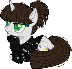 Size: 2972x2879 | Tagged: safe, artist:kurosawakuro, artist:starshade, oc, oc only, oc:alice caballero (alice kaufman), pony, unicorn, base used, clothes, female, high res, jacket, leather jacket, mare, simple background, solo, transparent background