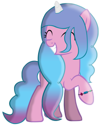Size: 6434x8000 | Tagged: safe, artist:laszlvfx, izzy moonbow, pony, unicorn, g4, g5, my little pony: a new generation, absurd resolution, base used, eyes closed, female, g5 to g4, grin, mare, raised hoof, simple background, smiling, solo, transparent background, vector