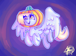 Size: 2600x1900 | Tagged: safe, artist:mannybcadavera, derpy hooves, pegasus, pony, g4, abstract background, female, halloween, holiday, mare, pumpkin, solo