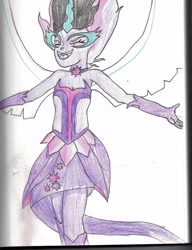 Size: 2479x3229 | Tagged: safe, artist:thevisitormlp, twilight sparkle, equestria girls, g4, clothes, evening gloves, female, gloves, grin, high res, long gloves, midnight sparkle, smiling, solo, traditional art, wings