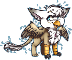 Size: 672x558 | Tagged: safe, artist:sketchytwi, oc, oc only, griffon, chest fluff, griffon oc, leonine tail, simple background, smiling, tail, transparent background