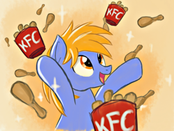Size: 500x375 | Tagged: safe, oc, oc:prince baltic, bucket, bucket of chicken, chicken meat, food, fried chicken, kfc, meat, that pony sure does love kfc, tribrony