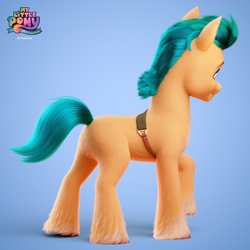 Size: 1080x1080 | Tagged: safe, artist:jonatancatalan, hitch trailblazer, earth pony, pony, g5, my little pony: a new generation, official, brown eyes, colored hooves, eyebrows, male, my little pony: a new generation logo, raised hoof, sash, simple background, solo, stallion, standing, tail, unshorn fetlocks