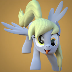 Size: 4000x4000 | Tagged: safe, artist:wissle, derpy hooves, pegasus, pony, g4, 3d, absurd resolution, blender, derp, faic, female, lidded eyes, looking at you, mare, simple background, smiling, solo, tongue out
