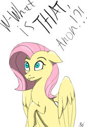 Size: 849x1239 | Tagged: safe, artist:enteryourponyname, fluttershy, pegasus, pony, g4, implied anon, simple background, solo, wavy mouth, white background