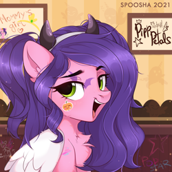 Size: 1700x1700 | Tagged: safe, artist:spoosha, pipp petals, pegasus, pony, g5, my little pony: a new generation, adorapipp, chest fluff, clothes, costume, cute, halloween, halloween costume, open mouth, pipp petals always dresses in style, solo
