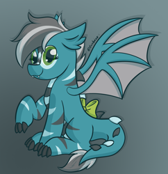 Size: 1938x2000 | Tagged: safe, artist:exobass, oc, oc:silver lining, dracony, dragon, hybrid, bow, claws, fangs, looking at you, wings
