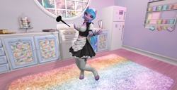 Size: 1920x986 | Tagged: safe, artist:bangayo, izzy moonbow, unicorn, anthro, unguligrade anthro, g5, my little pony: a new generation, 3d, clothes, cute, maid, second life, solo