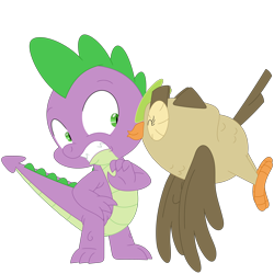 Size: 3840x3840 | Tagged: safe, artist:porygon2z, owlowiscious, spike, bird, dragon, owl, g4, cheek kiss, embarrassed, eyes closed, high res, kissing, male, simple background, transparent background, vector