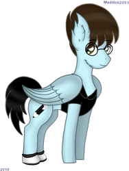 Size: 720x960 | Tagged: safe, artist:madlilon2051, oc, oc only, pegasus, pony, clothes, ear fluff, glasses, male, pegasus oc, simple background, smiling, solo, stallion, transparent background, wings