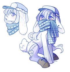 Size: 1288x1332 | Tagged: safe, artist:miioko, oc, oc only, earth pony, pony, blushing, bust, clothes, duo, earth pony oc, floppy ears, hat, scarf, simple background, transparent background