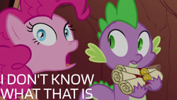 Size: 1280x720 | Tagged: safe, edit, edited screencap, editor:quoterific, screencap, pinkie pie, spike, dragon, earth pony, pony, g4, pinkie apple pie, season 4, female, male, mare, open mouth