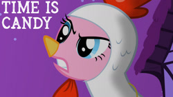 Size: 1280x720 | Tagged: safe, edit, edited screencap, editor:quoterific, screencap, pinkie pie, earth pony, pony, g4, luna eclipsed, season 2, animal costume, chicken pie, chicken suit, clothes, costume, female, mare, night, solo