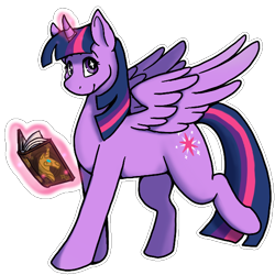 Size: 600x600 | Tagged: safe, artist:sursiq, twilight sparkle, alicorn, pony, g4, book, female, looking at you, magic, magic aura, mare, princess, reading, shading, shadow, simple background, smiling, solo, that pony sure does love books, transparent background, twilight sparkle (alicorn), walking