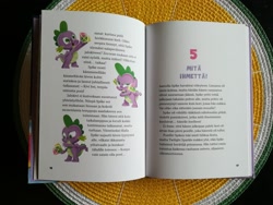 Size: 2048x1536 | Tagged: safe, spike, dragon, g4, my little pony. poni nimeltä spike, book, finnish, gem, irl, photo