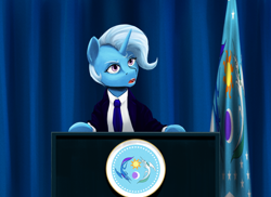 Size: 3658x2658 | Tagged: safe, artist:tofuslied-, trixie, pony, unicorn, g4, clothes, flag, flag of equestria, high res, richard nixon, suit