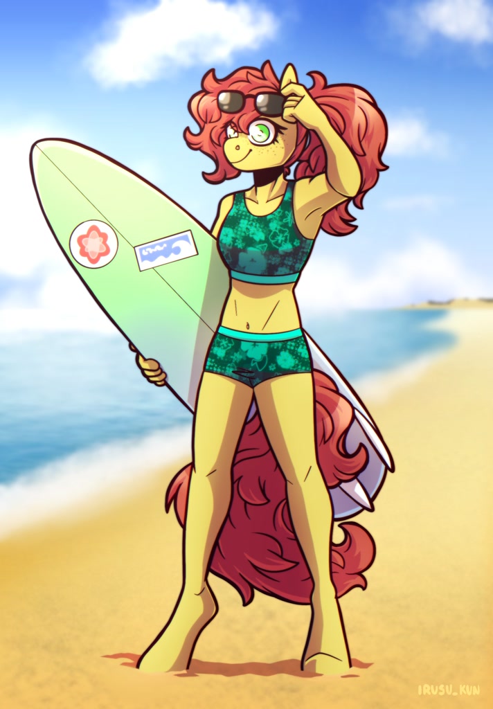 Safe Artist Lrusu Oc Oc Only Anthro Unguligrade Anthro Beach Commission Eye