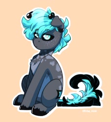 Size: 1714x1889 | Tagged: safe, artist:lrusu, oc, oc only, earth pony, pony, black sclera, chest fluff, commission, floppy ears, simple background, sitting, solo