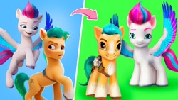 Size: 1280x720 | Tagged: safe, hitch trailblazer, zipp storm, earth pony, pegasus, pony, g5, my little pony: a new generation, customized toy, diy, female, irl, male, mare, photo, stallion, toy, youtube link