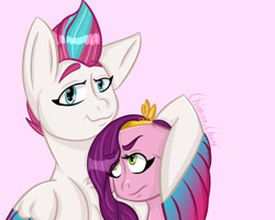 Size: 1280x1024 | Tagged: safe, artist:anastasiaplisetskaya, pipp petals, zipp storm, pegasus, pony, g5, my little pony: a new generation, adorapipp, adorazipp, cute, duo, female, hug, ponytober, royal sisters (g5), siblings, simple background, sisters, winghug, wings