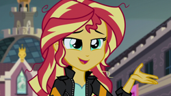 Size: 1000x563 | Tagged: safe, screencap, sunset shimmer, equestria girls, g4, my little pony equestria girls: friendship games, clothes, female, open mouth, solo