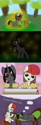 Size: 1200x3600 | Tagged: safe, artist:librarylonging, oc, oc:ada, oc:claudia, firefly (insect), insect, pegasus, pony, unicorn, comic, couch, d'lirium, dream, duo, food, glowing, hypnosis, lying down, muffin, pocket watch, table, thought bubble, tray, tree