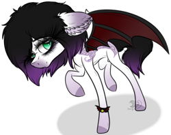 Size: 2425x1918 | Tagged: safe, artist:beamybutt, oc, oc only, bat pony, pony, bat pony oc, bat wings, colored hooves, ear fluff, female, mare, raised hoof, simple background, solo, spiked wristband, transparent background, wings, wristband