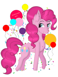 Size: 720x960 | Tagged: safe, artist:madlilon2051, pinkie pie, earth pony, pony, g4, balloon, chest fluff, ear fluff, eyelashes, female, grin, mare, simple background, smiling, solo, transparent background