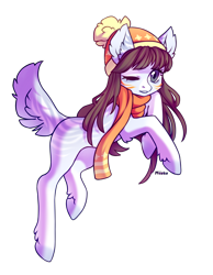 Size: 1400x1805 | Tagged: safe, artist:miioko, oc, oc only, earth pony, pony, base used, clothes, earth pony oc, hat, one eye closed, scarf, simple background, smiling, solo, transparent background, wink