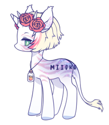 Size: 868x1000 | Tagged: safe, artist:miioko, oc, oc only, pony, unicorn, base used, flower, flower in hair, horn, jewelry, leonine tail, necklace, rose, simple background, solo, tail, transparent background, unicorn oc