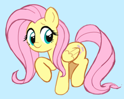 Size: 1280x1026 | Tagged: safe, artist:skylordlysander, fluttershy, pegasus, pony, g4, blue background, cute, daaaaaaaaaaaw, female, looking at you, mare, raised hoof, shyabetes, simple background, smiling, smiling at you, solo