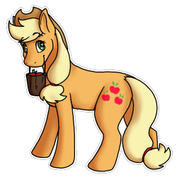 Size: 600x600 | Tagged: safe, artist:sursiq, applejack, earth pony, pony, g4, apple, bucket, food, heart eyes, looking back, simple background, solo, transparent background, wingding eyes