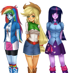 Size: 2928x3045 | Tagged: safe, artist:annvakki, applejack, rainbow dash, twilight sparkle, equestria girls, g4, female, high res, simple background, trio, white background