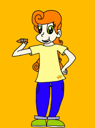 Size: 1024x1366 | Tagged: safe, carrot top, golden harvest, human, g4, carrot, eating, food, hand on hip, humanized, looking at you, solo