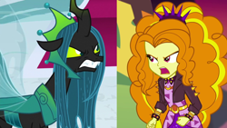 Size: 1920x1080 | Tagged: safe, edit, edited screencap, screencap, adagio dazzle, queen chrysalis, changeling, changeling queen, equestria girls, equestria girls specials, g4, my little pony equestria girls: better together, my little pony equestria girls: sunset's backstage pass, season 9, the ending of the end, angry, comparison, female, music festival outfit, ultimate chrysalis