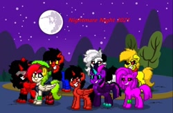 Size: 552x360 | Tagged: safe, artist:darklady94two, artist:mycreepyponycartoon, artist:pinkamenausuario, pinkie pie, twilight sparkle, oc, oc:mikecrack.exe, alicorn, demon, demon pony, earth pony, hellhound, pegasus, pony, pony town, equestria girls, g4, equestria girls ponified, hellaverse, hellborn, hellhound pony, helluva boss, loona (helluva boss), mare in the moon, midnight sparkle, moon, ponified, zalgo pie