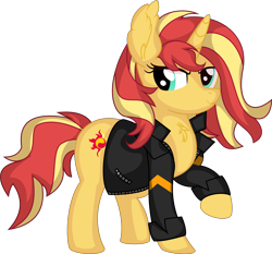 Size: 6835x6363 | Tagged: safe, artist:cyanlightning, sunset shimmer, pony, unicorn, g4, .svg available, absurd resolution, chest fluff, clothes, female, jacket, leather jacket, lidded eyes, mare, simple background, solo, transparent background, vector